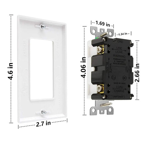 Two Pack GFCI Outlet 20 Amp UL Listed Self Test GFI Receptacles dimensions with decor wall plates and screws