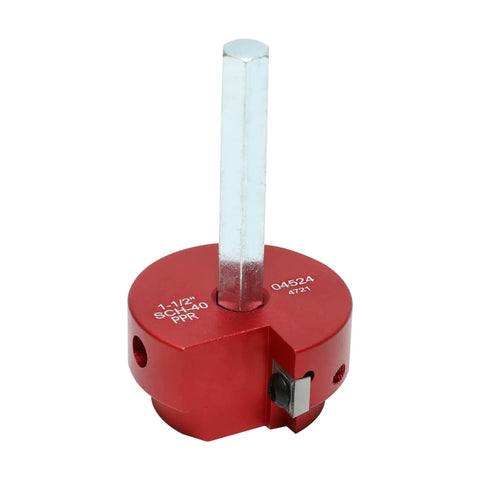 Close-up of 1-1/2 inch reamer from Go To Four Piece PVC Pipe Reamer Tool Set for Schedule 40 Plastic Pipes Fits 1/2 Inch Drill.