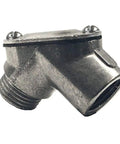 Straight Up Heavy Duty 1 Inch 90 Degree Rigid Conduit Handy Ell Connector With Male Female Thread Die Cast Zinc Body Smooth Gasket And Cover Included Solid Pack Of 25 For Electrical Boxes, close-up view.