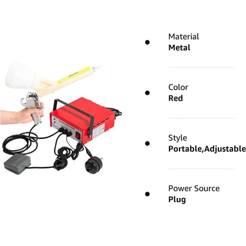 Ready Roll Slick Portable Electric Electrostatic Paint Spray Gun With Five Stage Kit and Heavy Duty Foot Switch in red, metal, adjustable style.