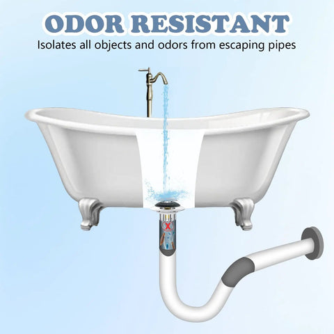 Universal Pop Up Bathtub Drain Stopper And Hair Catcher Features Smart Filter Basket That Snags All The Gunk Instantly Anti Clogging Tub Plug showed in white vintage bathtub with flowing water.