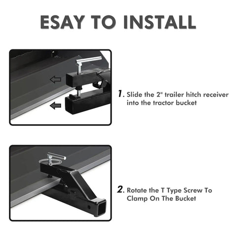 Installation steps for Heavy Duty Clamp On Bucket Hitch For Tractors And Loader Buckets, 2 Inch Trailer Receiver Ball Mount.