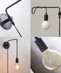 Set Of 2 Plug In Wall Sconces In Metal Black With Swing Arm And On Off Switch Cozy Vintage Industrial Wall Lighting close-up