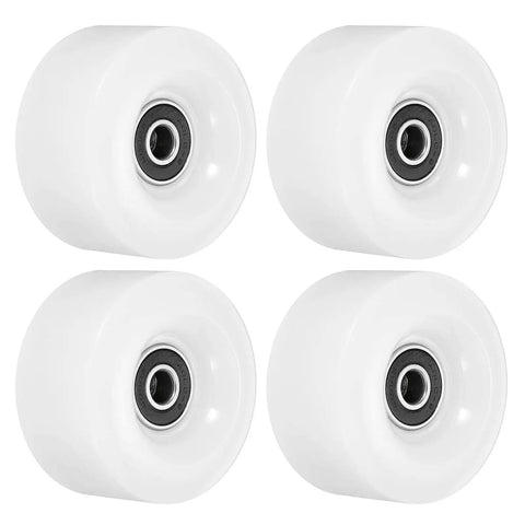 Set of 4 white 32 x 58mm PU roller skate wheels with bearings for quad replacement, 82A hardness, non-slip cushioned ride for indoors outdoors.