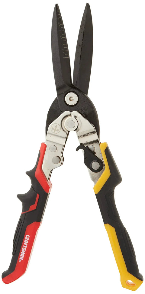 Rock Solid Aviation Snips Straight Long Cut Metal Shears For Sheet Metal And Steel Spring Loaded One Hand Operation Induction Hardened Cutting Edges No Sweat Precision Cutting For Day One Pros
