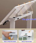 White Adjustable Standing Desk With Flip Top Tiltable Workstation And Three Memory Height Settings For Home Office showing tilt mechanism steps.