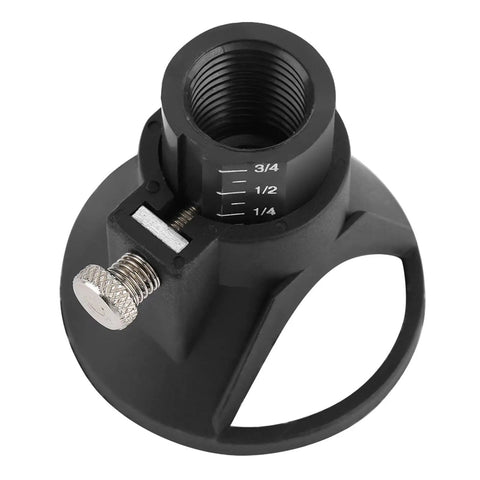Heavy Duty Drill Locator Tool Attachment With Precision Positioner showing adjustable depth settings and secure clip for electric grinders.
