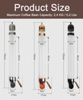 Slick Wall Mounted Stainless Steel Coffee Bean Dispenser Delivers Top Shelf Airtight Freshness And Hassle Free Portion Control For Coffee Beans Tea Grains Candy Kitchen Storage product size dimensions and capacity illustration.
