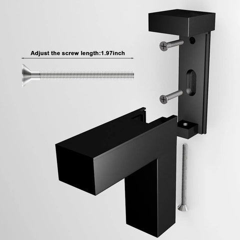 Tough As Nails Heavy Duty Floating Shelf Brackets Set Of Four Adjusts Securely To Glass And Wood Supports 25 Pounds Per Pair Premium Zinc Alloy With Polished Chrome Finish For Bathroom Remodels showing screw adjustment details and mounting method.