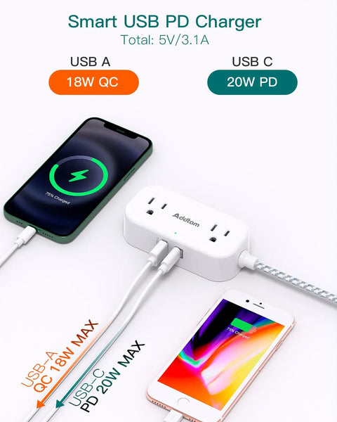 All In One Worldwide Travel Adapter With Dual AC Outlets And Dual USB Ports 20W USB C PD Fast Charge for US EU UK AU in use