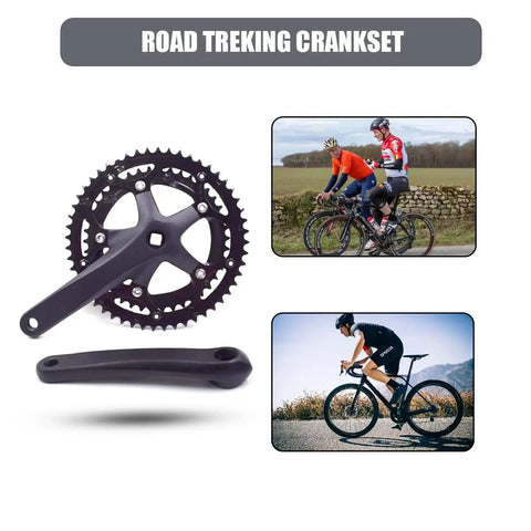 Road Trekking Crankset 52/42T 130BCD Square Taper 170mm Arm shown with cyclists on street and gravel rides