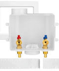 Front view of 1 Pack Washing Machine Outlet Box With 1/2 Inch Crimp PEX Inlet And 3/4 Inch MHT Outlet Center Drain Built Tough From Lead Free Brass