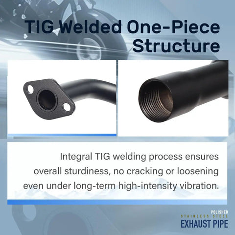Heavy Duty Road Ready 212CC Mini Bike Exhaust Pipe With Female Thread close-up showing TIG welded structure and polished finish.