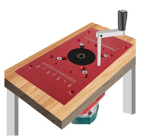 Top Shelf Aluminum Router Base Plate Precision Milling Table Insert For Woodworking Trimming Tasks mounted on wooden workbench.