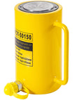 Yellow hydraulic cylinder jack with side handle, bottle-style, 50T capacity for trucks, tractors and heavy equipment