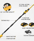 Beast Cordless 18 Inch 20V Pole Hedge Trimmer With 16 Foot Reach, steel blades, swivel head, two batteries, and charger