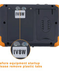 Back view of 5 Inch 4 In 1 CCTV Monitor Tester with plastic tabs visible for removal instructions.