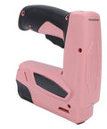 Badass Cordless Electric Staple Gun Featuring Plug And Play Battery Setup Ergonomic brad nailer in pink, ideal for DIY carpentry and crafts.