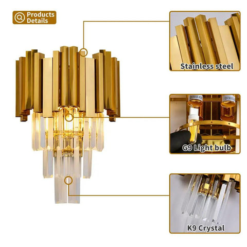 Crystal Wall Lamp Mid Century Modern Gold Sconce Light For Living Room Bedroom Hallway With Crystal Glass Antique Gold Finish