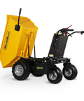 Electric Mini Dumper 1100Lbs Capacity Wheel Barrow With 48V Brushless Motor powerful dump cart with yellow dump bed.