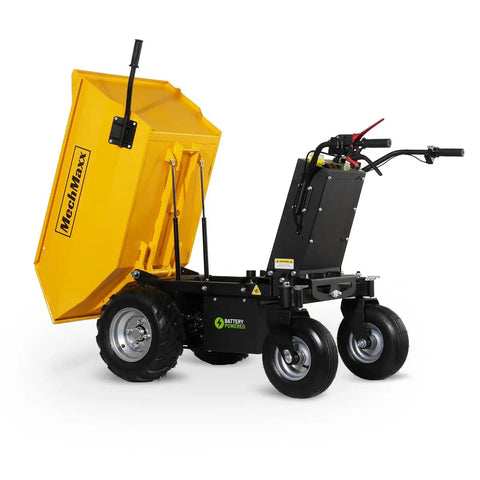 Electric Mini Dumper 1100Lbs Capacity Wheel Barrow With 48V Brushless Motor powerful dump cart with yellow dump bed.