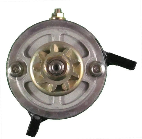 Front view of Outboard Marine Starter Replacement 12 Volt Direct Drive 9 Tooth Case 4.033 Inch Drop In Fit For 40 60 75 HP Engines