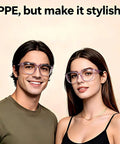 Slick Anti Fog Safety Goggles With Clear Polycarbonate Lenses And Blue Light Blocking Coating That Shields Your Vision From Digital Strain Without The Hassle For Men And Women In Sleek Transparent Purple on two models, showcasing stylish protection.