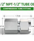 304 Stainless Steel Compression Tube Fitting Connector One Half Inch Tube OD To One Half Inch NPT Female Straight Adapter side view