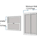 Diagram showing minimum window dimensions for AC Window Security Lock Bar For Sliding Windows, Sturdy Adjustable Steel Barrier Extends From 10 To 17.5 Inches, Prevents Window From Opening During Air Conditioner Install, Heavy Duty Home Security.