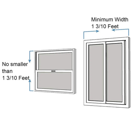 Diagram showing minimum window dimensions for AC Window Security Lock Bar For Sliding Windows, Sturdy Adjustable Steel Barrier Extends From 10 To 17.5 Inches, Prevents Window From Opening During Air Conditioner Install, Heavy Duty Home Security.