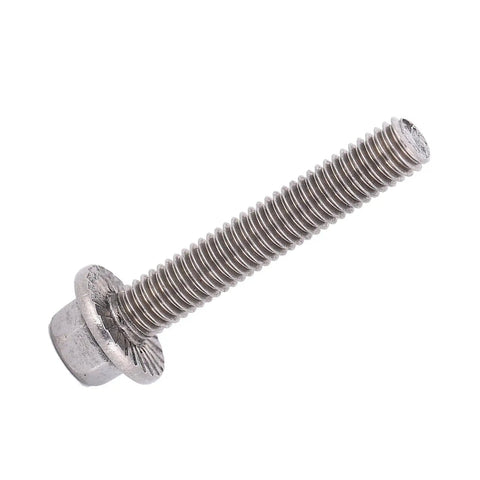 Top Quality M6 Hex Flange Screws 304 Stainless Steel Bolts For Tough Jobs Includes 10 Pcs With Five Awesome Lengths, showing a close-up of a hex flange screw.