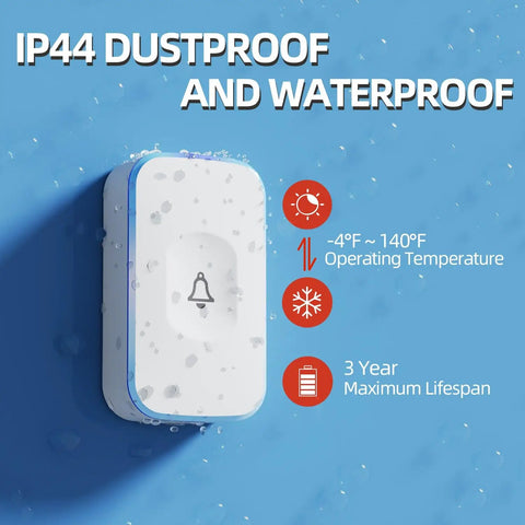 Long Range Wireless Doorbell Kit With 1200 Feet Range, Battery Operated, Waterproof Button Station