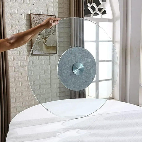 Heavy Duty Tempered Glass Lazy Susan Turntable No Sweat Smooth Spinner For Dining Tables Silent Round Clear Serving Tray 100cm held by hand