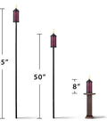 Three sizes of the 65 Inch Glass Honeycomb Burgundy Outdoor Torch For Patio And Backyard Decor Convertible Lamp With Weather Resistant Design Long Lasting Wick Snuffer And Pole Kit Included