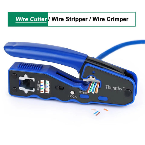 All In One RJ45 Crimp Tool Kit For Pass Through Connectors Pro Level Ethernet Crimper With Cat6 Cat5 Cat5e Support displayed open
