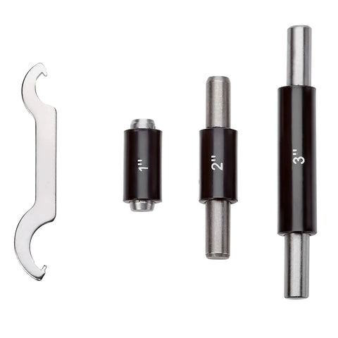Calibration standards from Pro Grade Outside Micrometer Set 0 To 4 Inches With Microfine 0.0001 Inch Readings, wrench included.