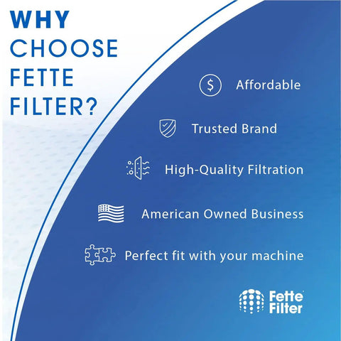 Image highlighting reasons to choose Fette Filter: affordable, trusted brand, high-quality filtration, American owned business.