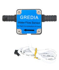 Front view of Three Eighth Inch Hall Effect Oil Flow Sensor Pro Grade High Density Food Grade Liquid Flow Meter with hose connections.