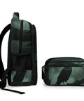 Side view of Dope Red Eye Crow Mist Woods Printed Backpack Unisex Large Capacity Daypack with crow graphic and zippered pockets