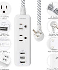 Go-To USB Charging Station With 2 Outlets And 3 USB Ports 3.1A 15W Desktop Power Hub With 5 Ft Braided Extension Cord Flat Plug