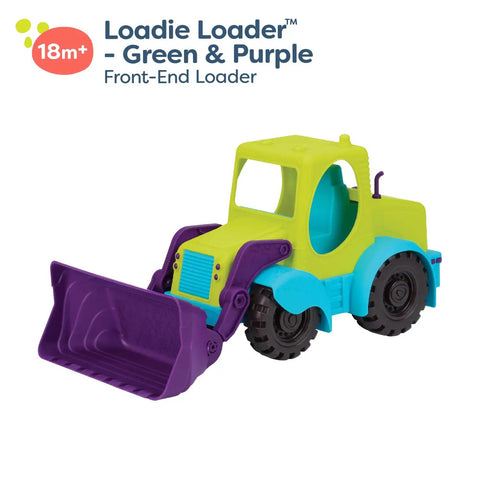 Bright green and purple 18-Inch Sand Truck With Front Loader For Water Play And Beach Sand Toys, Kiddo Friendly Excavator Toy for Toddlers.