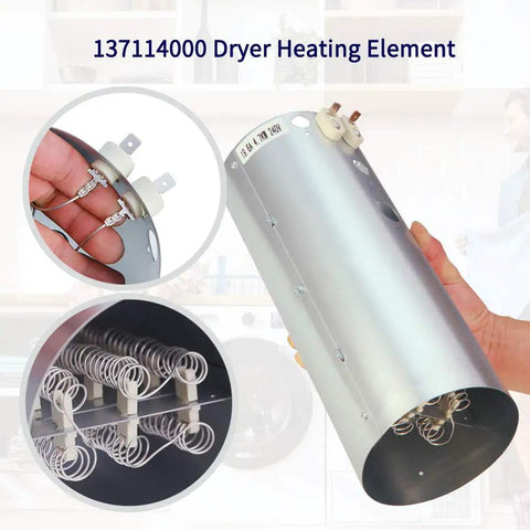 Dryer Heating Element Kit With Thermostat And Thermal Limiter Replacement Parts For Frigidaire And Electrolux Dryers AP4456656 PS2367792 AP4368653 DIY Ready Bundle showing metallic heating element.