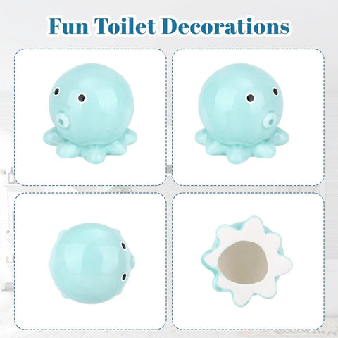 Set Of Two Blue Ceramic Octopus Toilet Bolt Covers Decorative Floor Screw Caps Fits Standard Plumbing Zero Fuss Install Slick Look Hides Rusty Bolts Total Vibe For A Snappy Bathroom Refresh, featuring detailed angles.