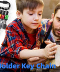 Father and son using Aluminum Alloy Quarter Inch Hex Shank Screwdriver Bits Holder Extension Bar Keychain in woodworking project.