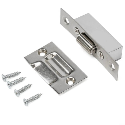 Stainless Steel Cabinet Door Catch Roller Latch for Cabinets and Cupboards, no fuss install with screws, 90x19mm, quiet roller tension.