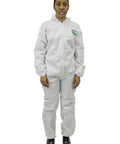 MicroMax Protective Disposable Coverall For Painting And Cleaning Jobs With Respirator Fit Hood White 4X Large worn by person, front view