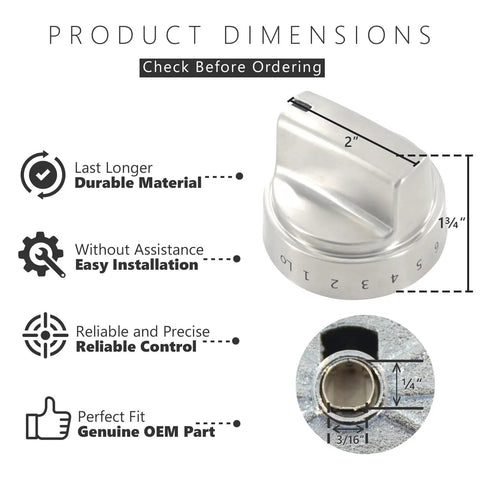 Upgraded Stove Knob For Gas Oven Range Control 5 Pack Replacement Parts Compatible With AP5989029 And PS11729081 with dimensions