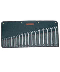 Beefy 18 Piece Full Polish Metric Combination Wrench Set 7mm Through 24mm 12 Point Silver Finish in denim tool roll