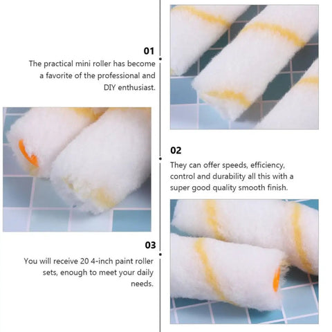 48 Pack Mini Paint Roller Covers With Super Soft Polyester Nap, 4-inch size for detailed painting and trim work.