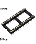 DIP IC Socket Adaptor Kit 28 Pin 2.54mm Pitch 15.24mm Row Spacing Double Row Plugs Plug And Play Ready Black And Silver Finish 10 Pack